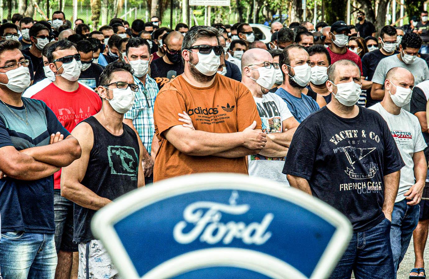 Workers attend a general meeting at Ford Motor Co’s plant in Taubate